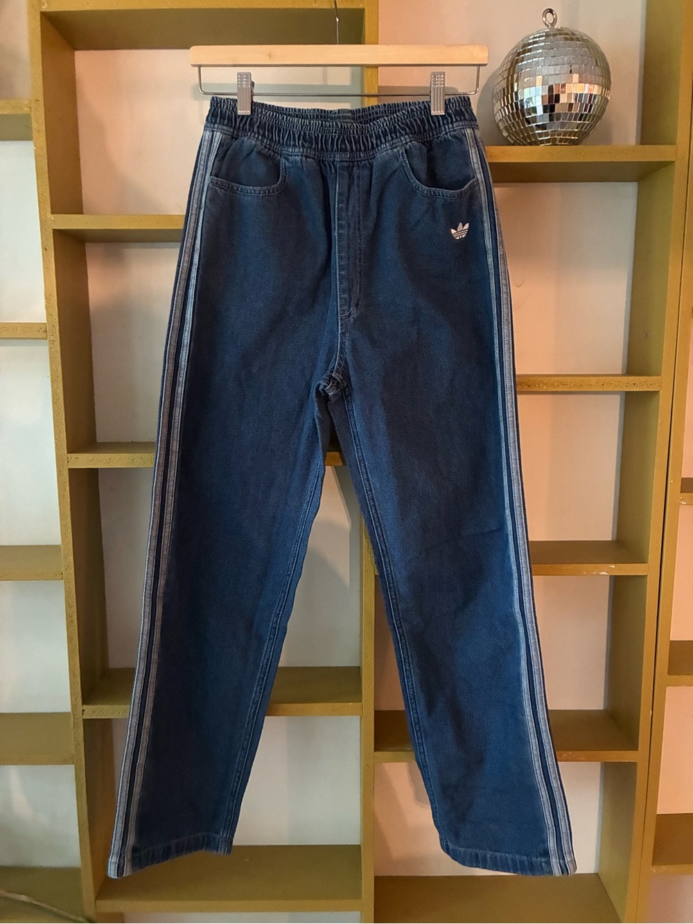 Adidas Kids Dark Blue Denim Track Jeans with Side Stripes